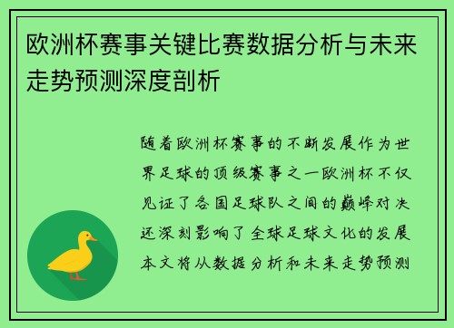 欧洲杯赛事关键比赛数据分析与未来走势预测深度剖析
