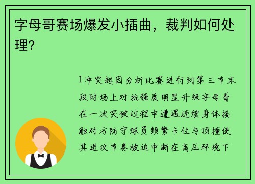 字母哥赛场爆发小插曲，裁判如何处理？